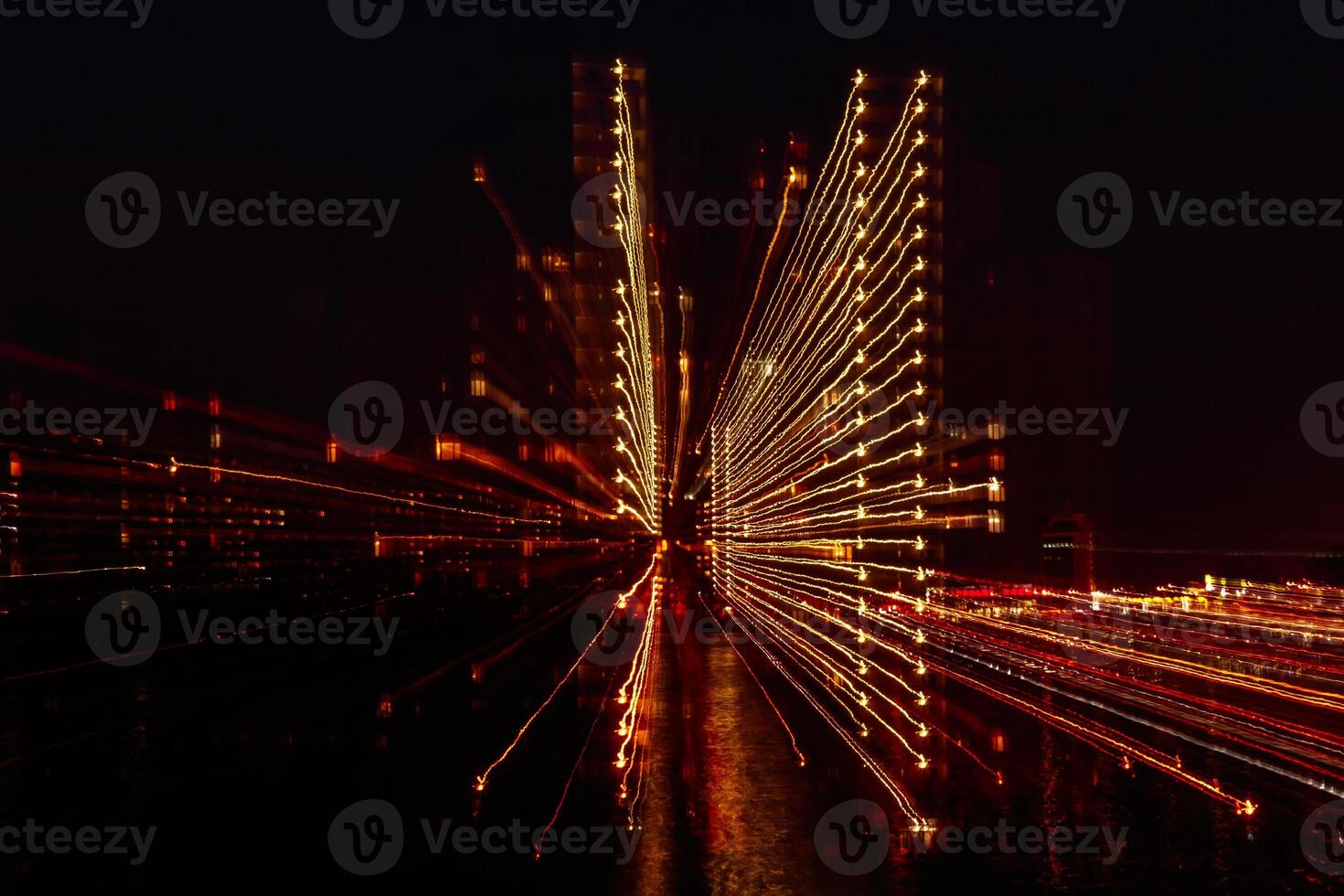 night city in motion of light lines photo