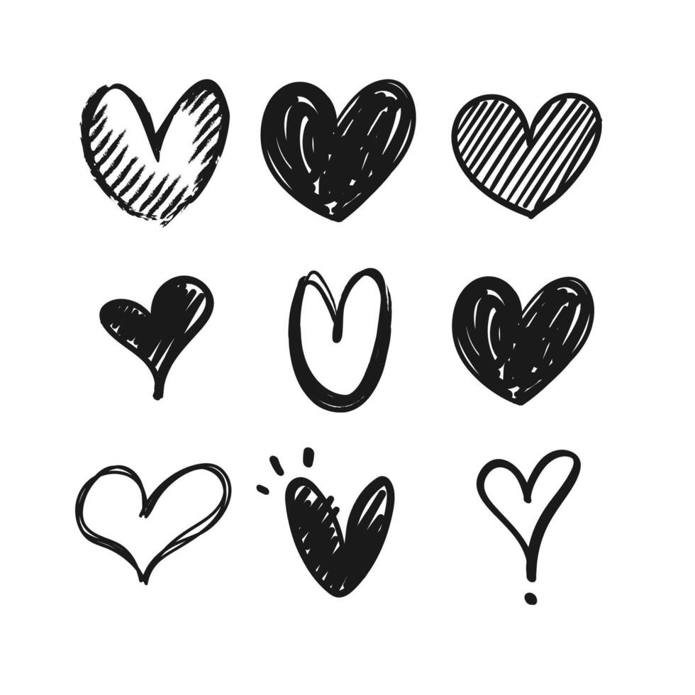 Heart shaped doodles. Hand drawn vector hearts. Valentine's Day illustration symbols.