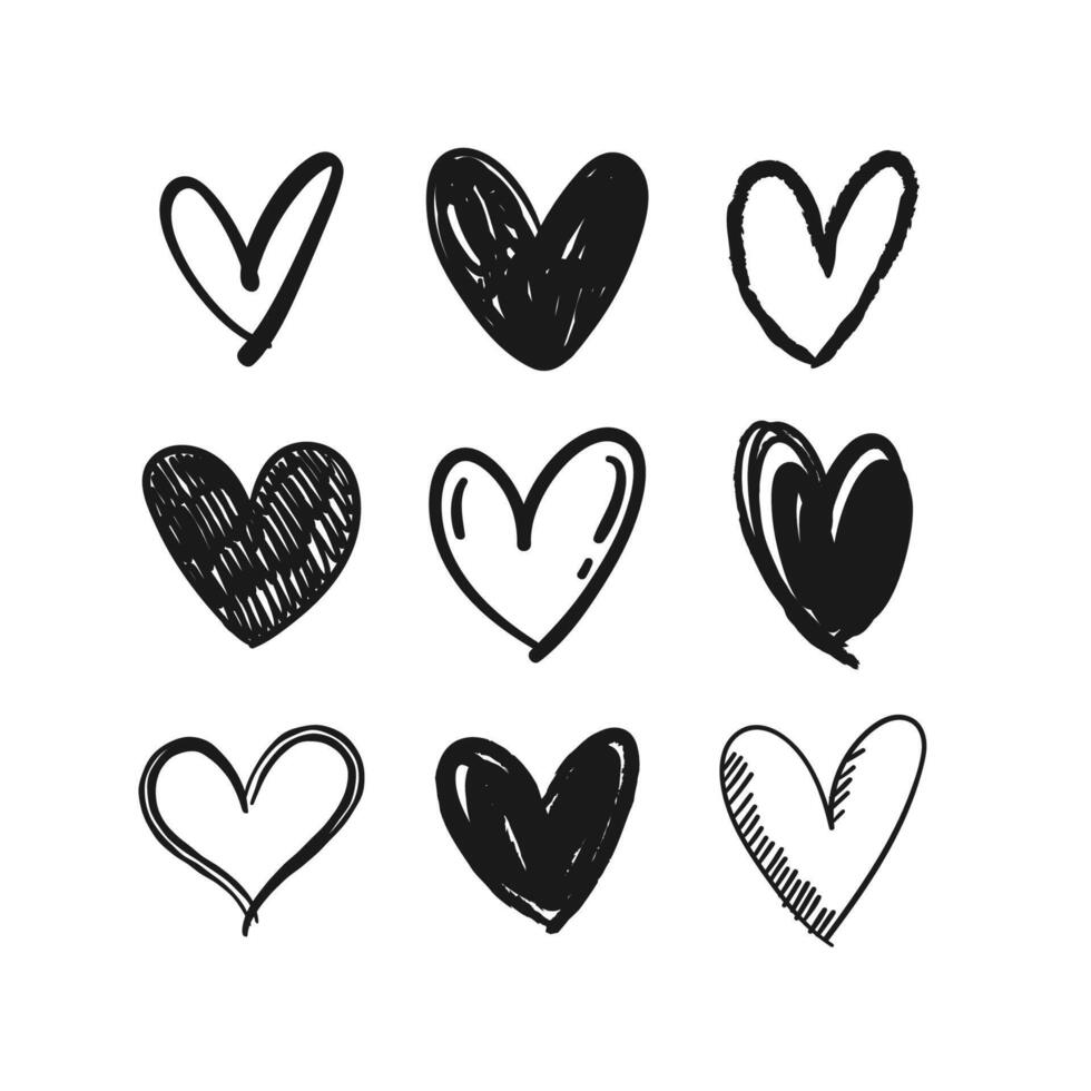 Heart shaped doodles. Hand drawn vector hearts. Valentine's Day illustration symbols.