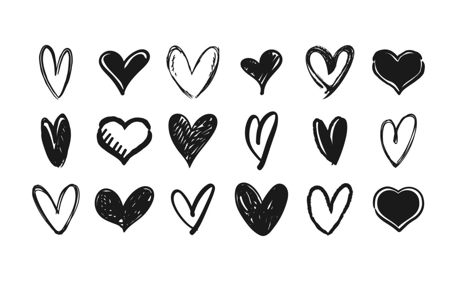 Heart shaped doodles. Hand drawn vector hearts. Valentine's Day illustration symbols.