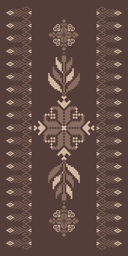 Floral pixel art pattern on white background.geometric ethnic oriental embroidery vector illustration.pixel style,abstract background,cross stitch.design for texture,fabric,cloth,scarf, table runner.