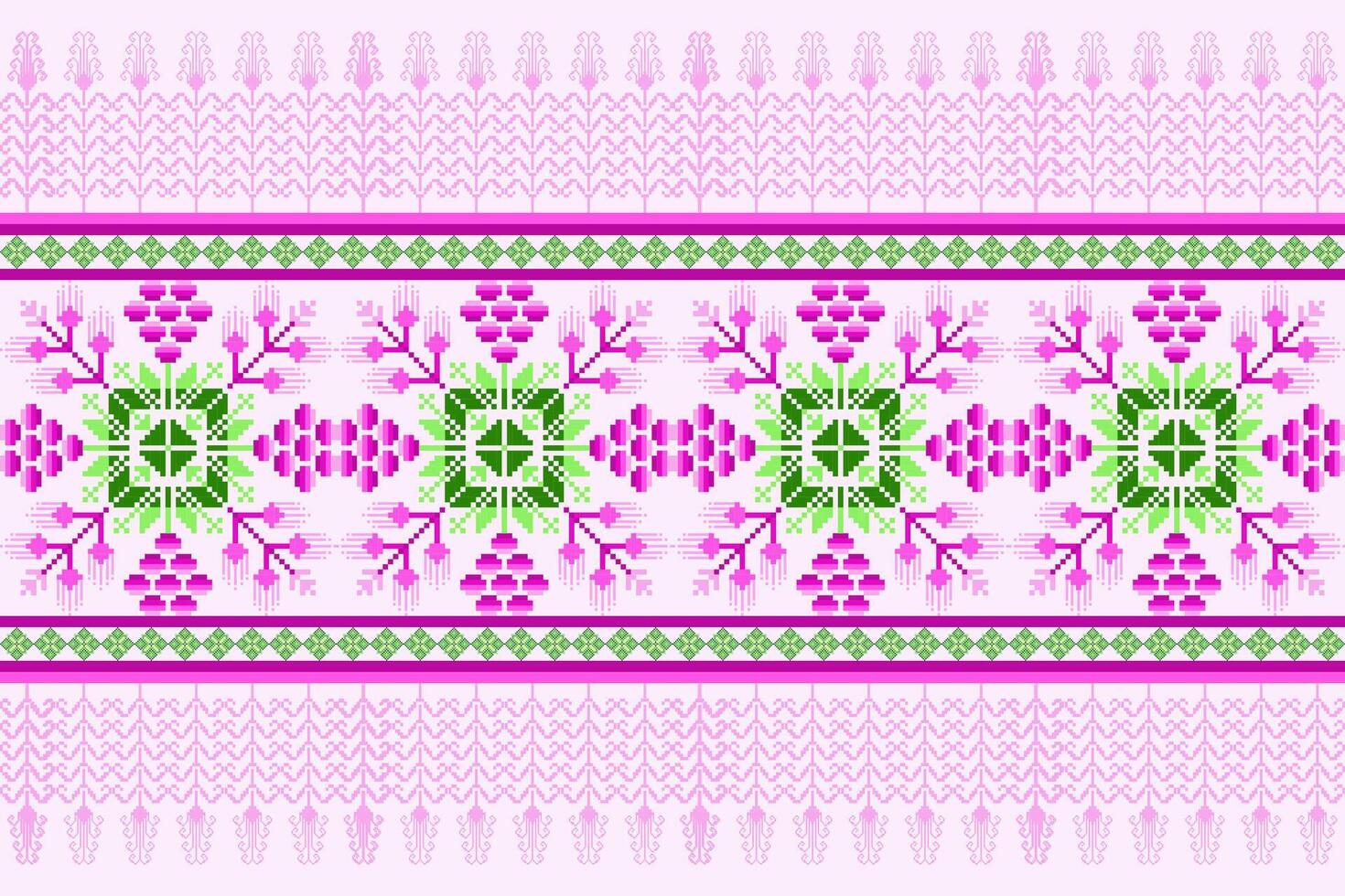 Floral Cross Stitch Embroidery background.geometric ethnic oriental seamless pattern traditional.Aztec style abstract vector.design for texture,fabric,clothing,wrapping,decoration,carpet. vector