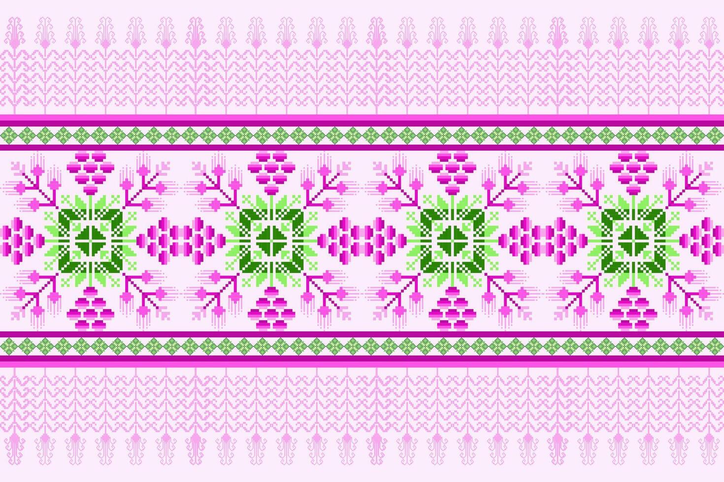 Floral Cross Stitch Embroidery background.geometric ethnic oriental seamless pattern traditional.Aztec style abstract vector.design for texture,fabric,clothing,wrapping,decoration,carpet. vector