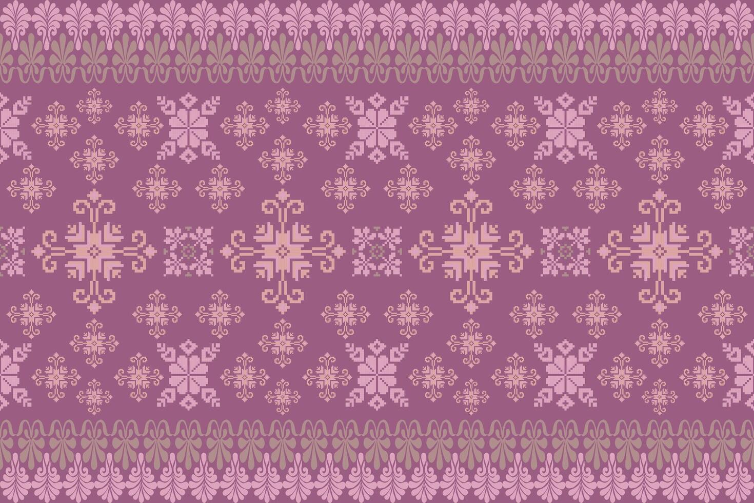 Floral pixel art pattern on white background.geometric ethnic oriental embroidery vector illustration.pixel style,abstract background,cross stitch.design for texture,fabric,cloth,scarf, table runner.