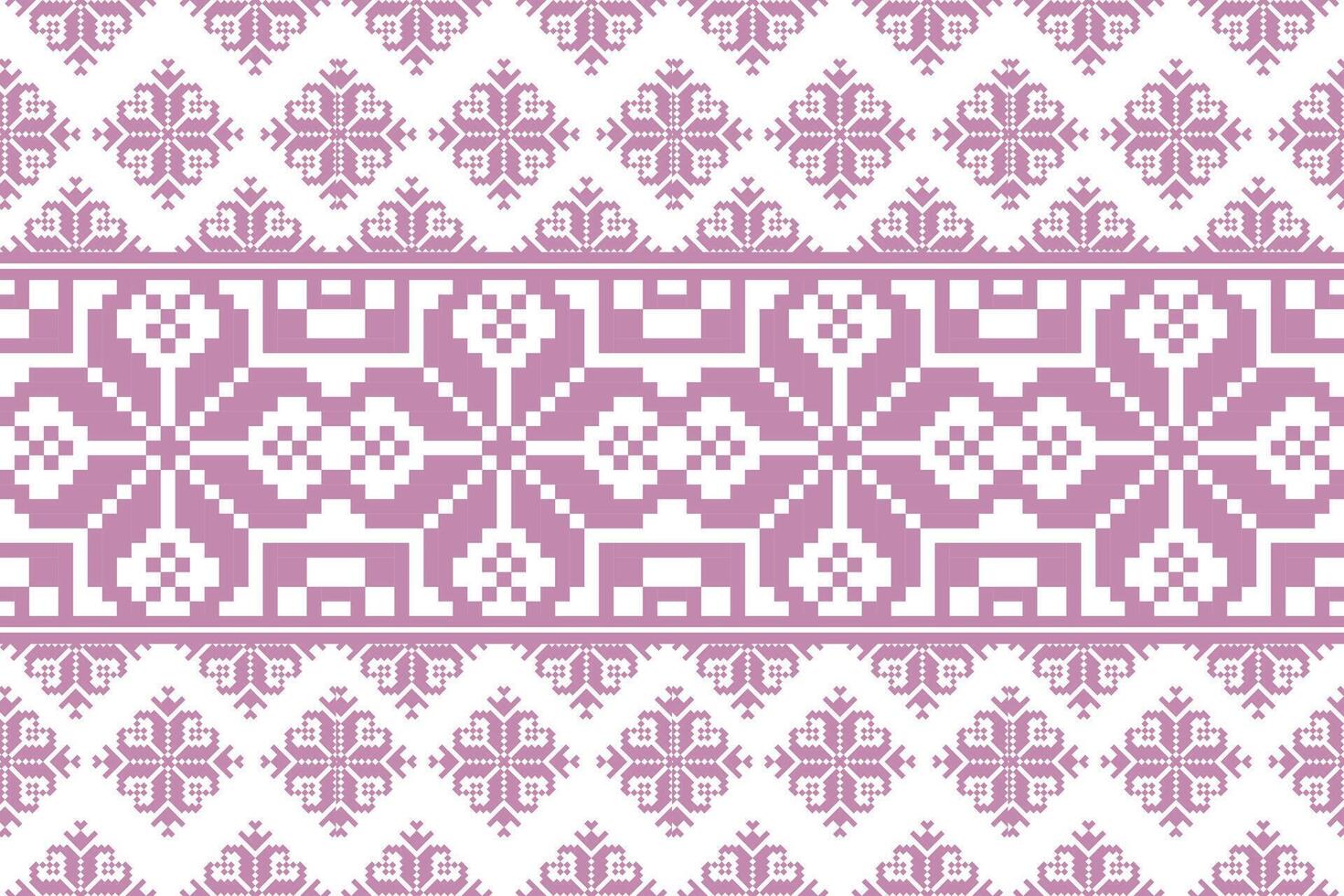 Floral pixel art pattern on white background.geometric ethnic oriental embroidery vector illustration.pixel style,abstract background,cross stitch.design for texture,fabric,cloth,scarf, table runner.