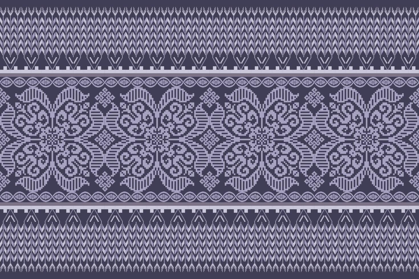 Floral pixel art pattern on white background.geometric ethnic oriental embroidery vector illustration.pixel style,abstract background,cross stitch.design for texture,fabric,cloth,scarf, table runner.