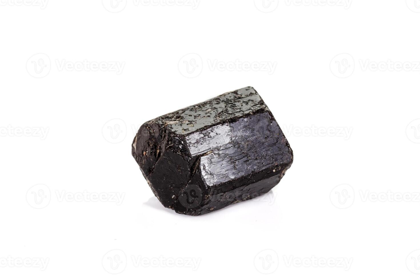 macro mineral stone schorl, black tourmaline on white background photo