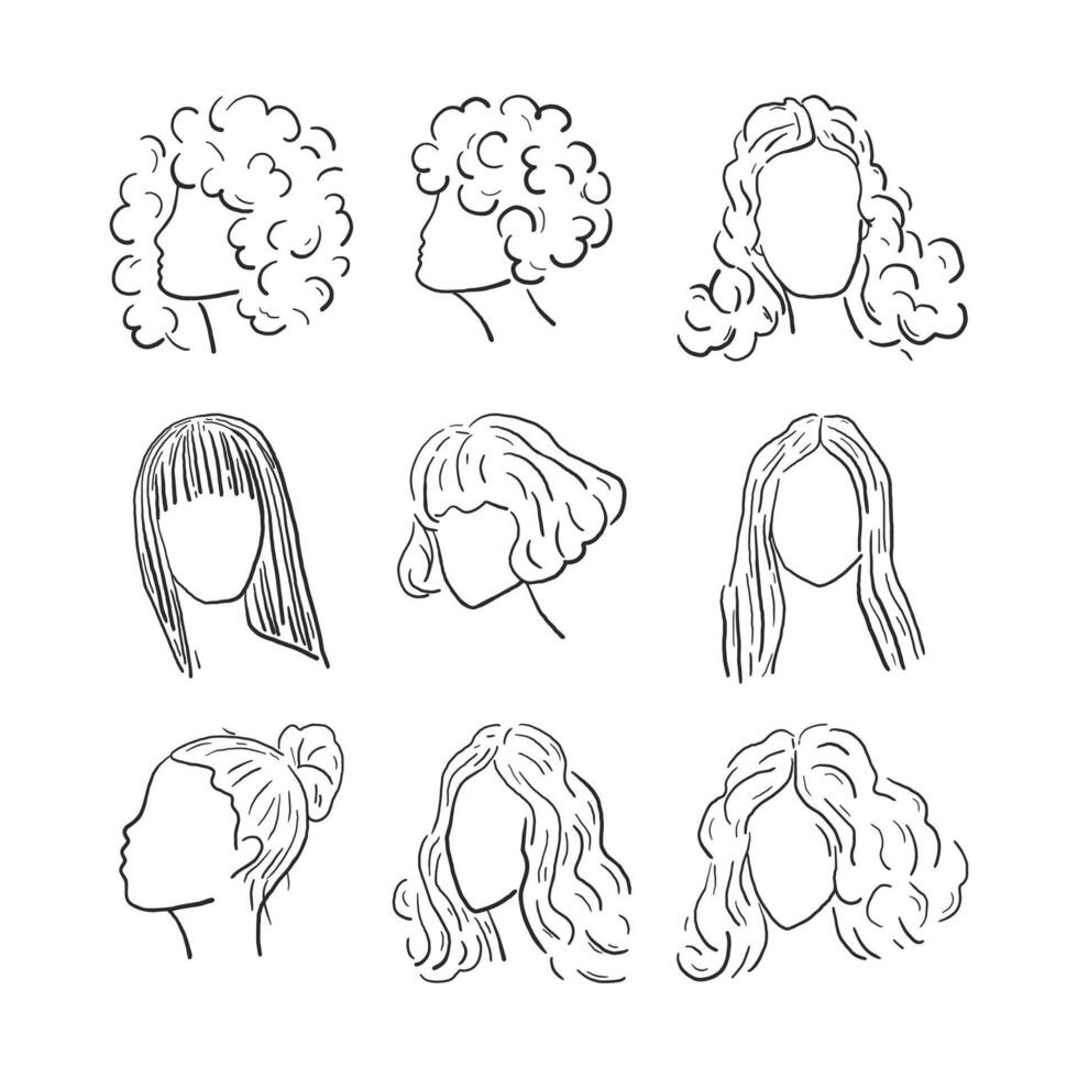 Set of hand drawn with uneven line simple woman faces. Female beauty art minimalist contemporary design for wall decor, prints, social media, posters, invitations, branding design vector