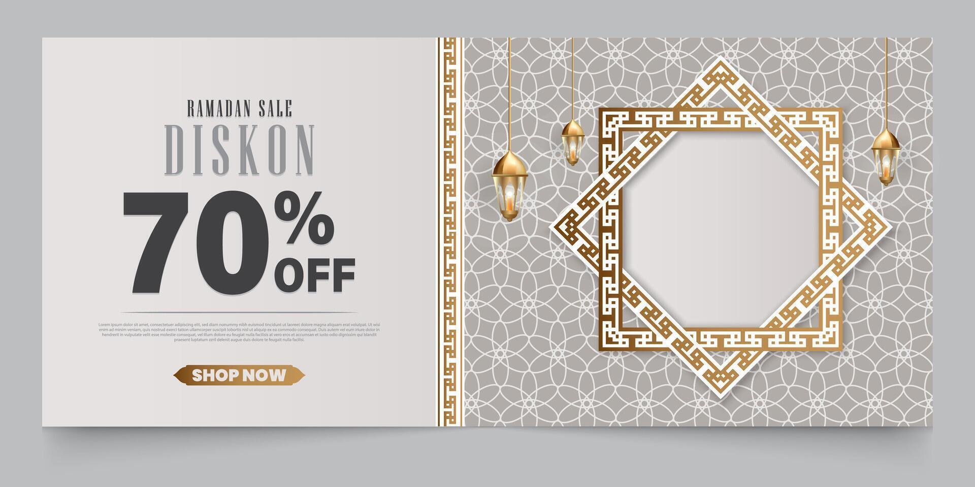 Banner or promotional card design for special discounts for the month of Ramadan. vector