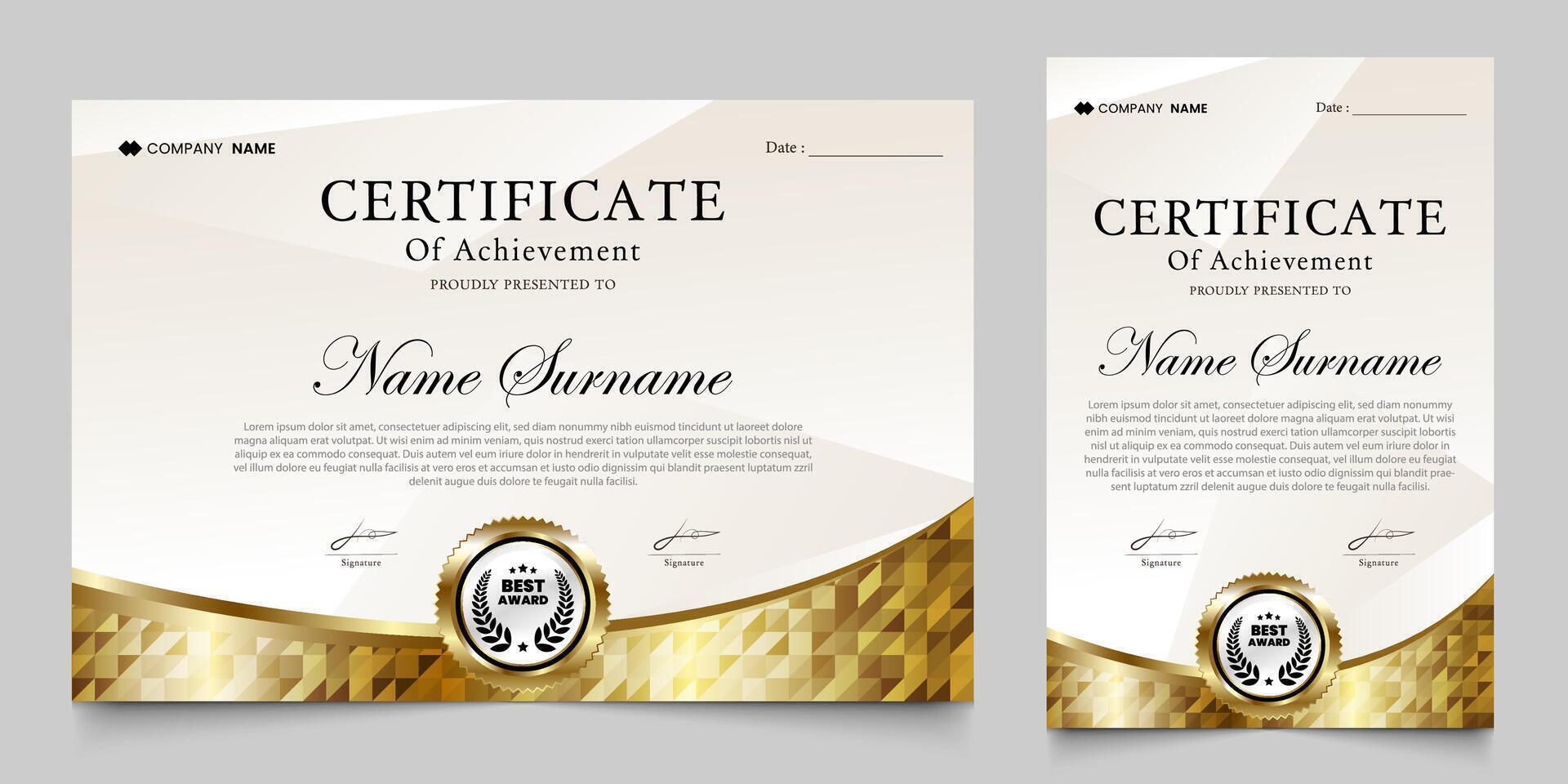 award certificate with a luxurious gold geometric mosaic background. graduation design elements, best employees and others vector