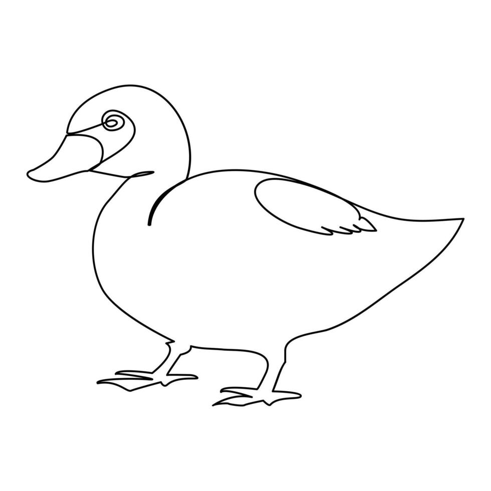 Vector duck one continuous line drawing isolated on white background minimal