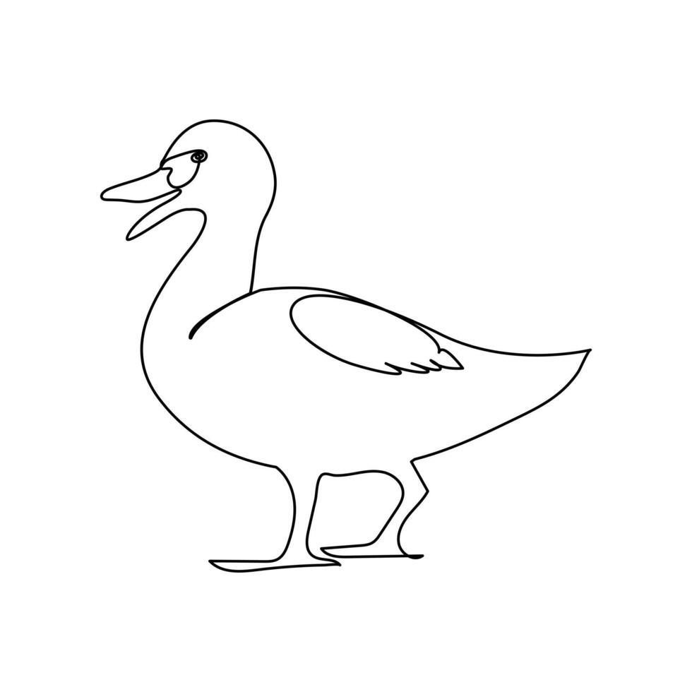 Vector duck one continuous line drawing isolated on white background minimal