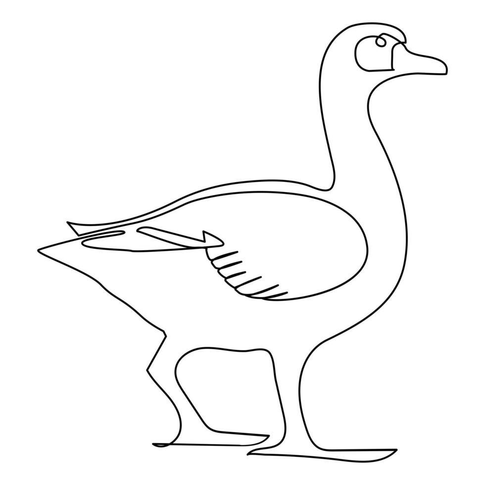 Vector duck one continuous line drawing isolated on white background minimal
