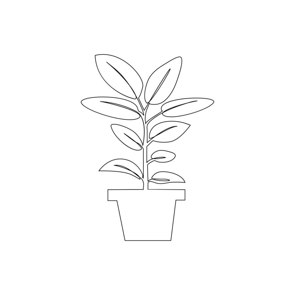 Growth tree continuous line vector image on white background concept of nursery business.