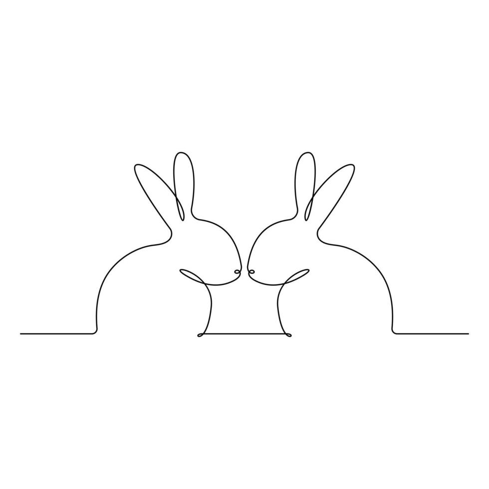 Vector bunny continuous single line art drawing editable stroke illustration and minimalist
