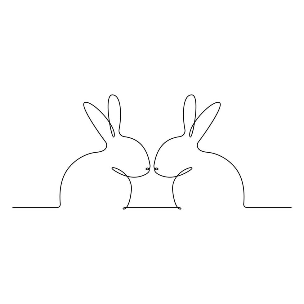 Vector bunny continuous single line art drawing editable stroke illustration and minimalist