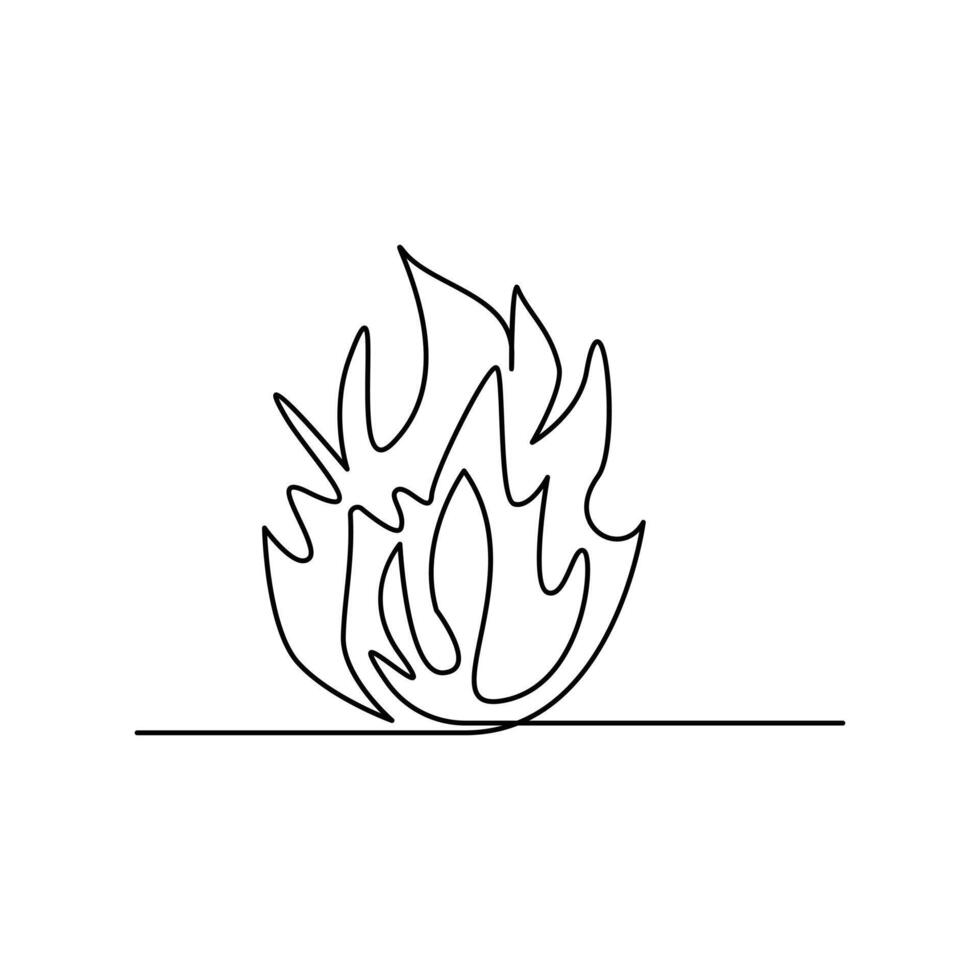 Vector Continuous single line drawing of fire on white background illustration and minimal