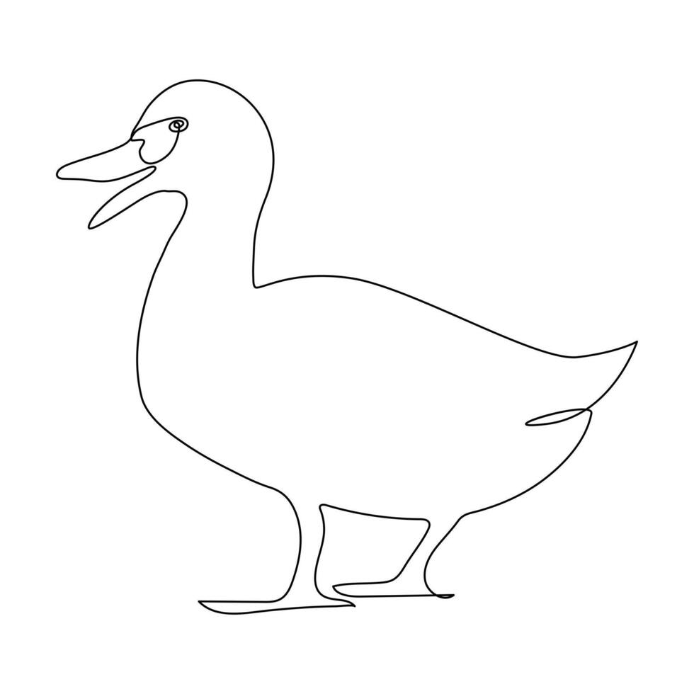 Vector duck one continuous line drawing isolated on white background minimal