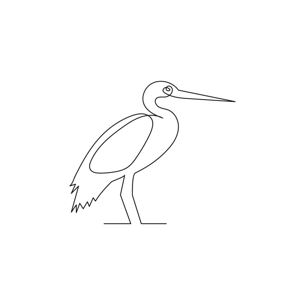 Vector heron bird continuous line art illustration on white background and minimalist