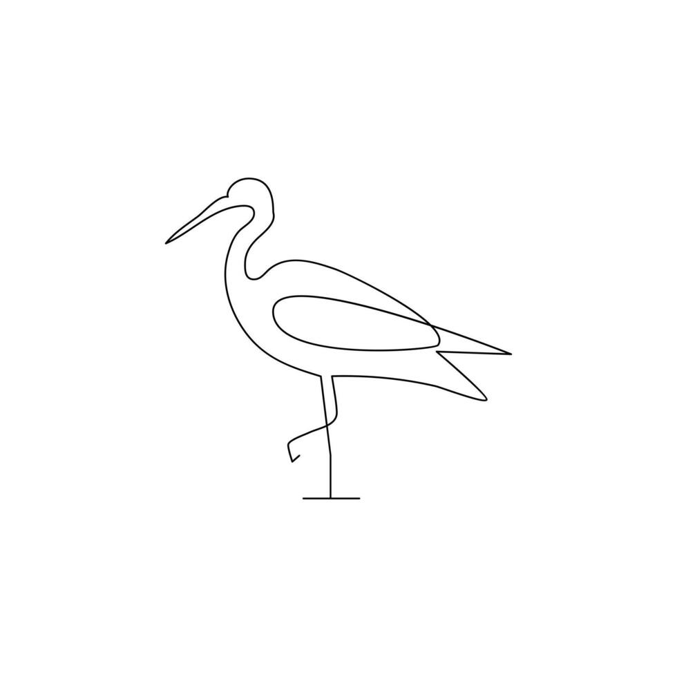 Vector heron bird continuous line art illustration on white background and minimalist