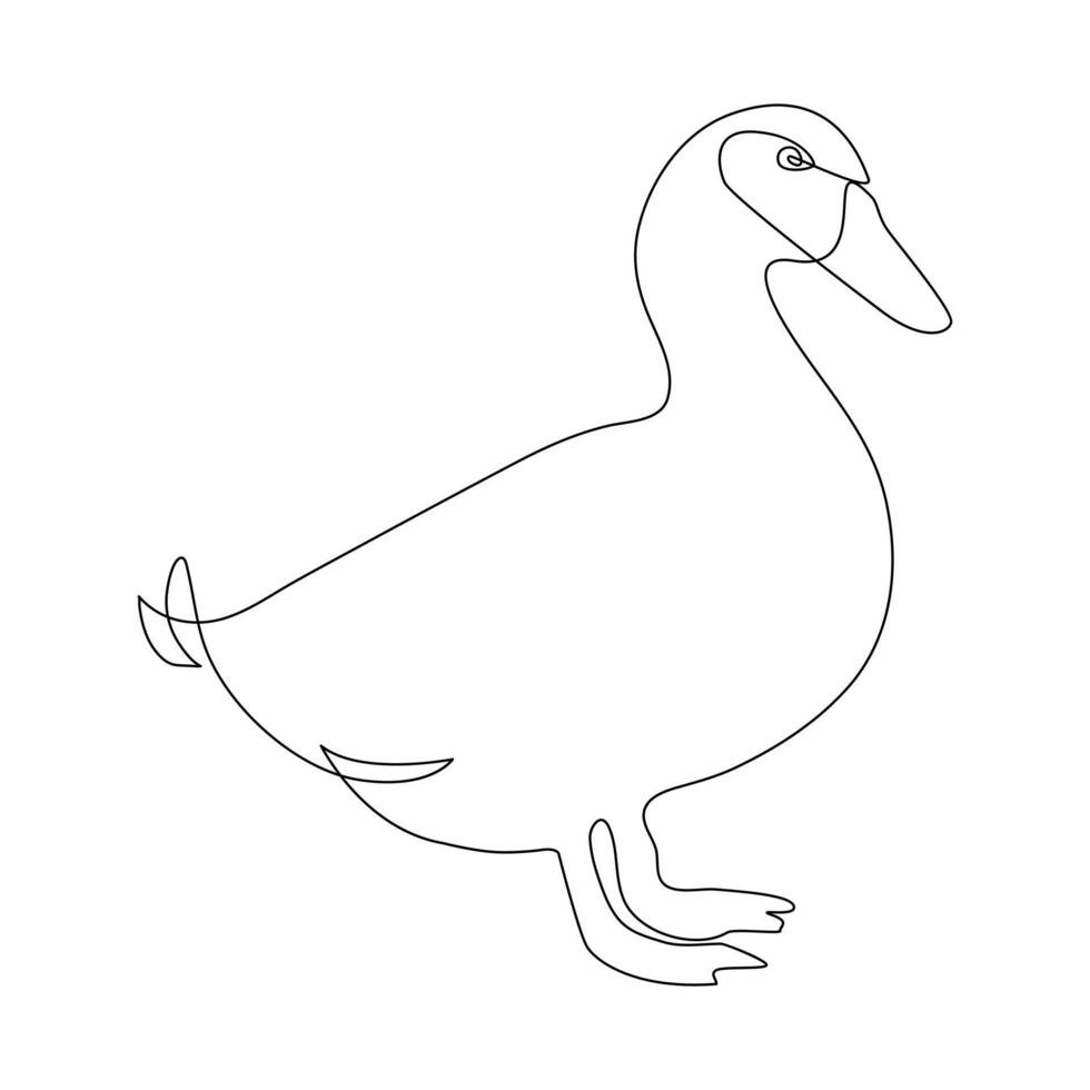 Vector duck one continuous line drawing isolated on white background minimal