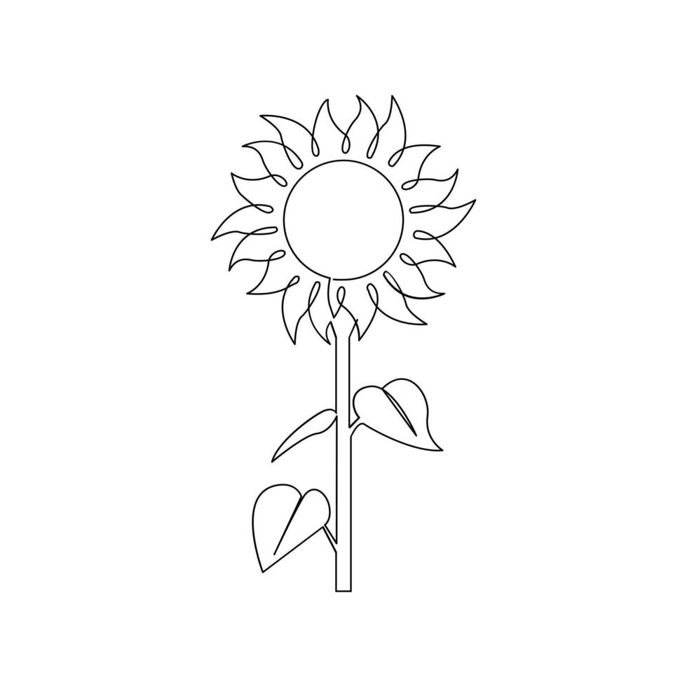 girasol en un continuo uno línea estilo mano dibujado contorno de flor aislado en blanco antecedentes vector