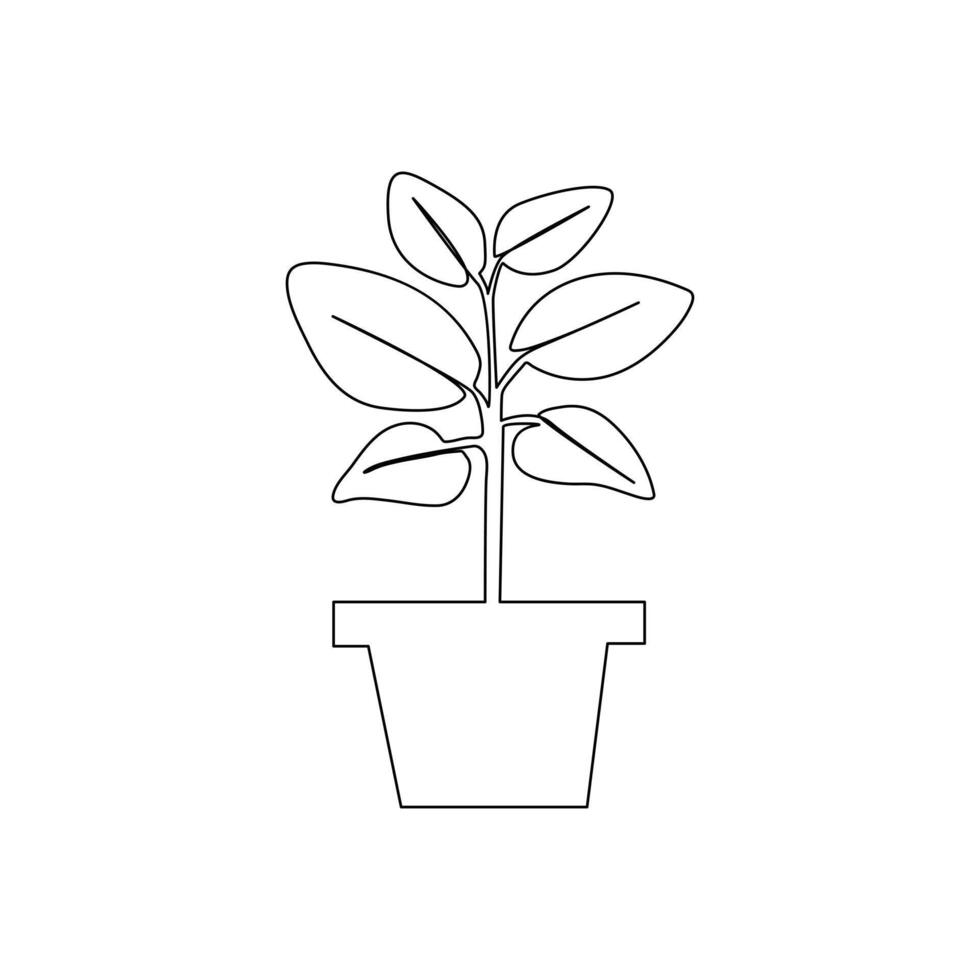 Growth tree continuous line vector image on white background concept of nursery business.