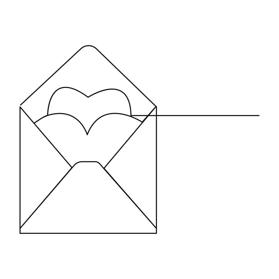 Vector one line postal paper sealed on envelope with heart proposal of love and relationship