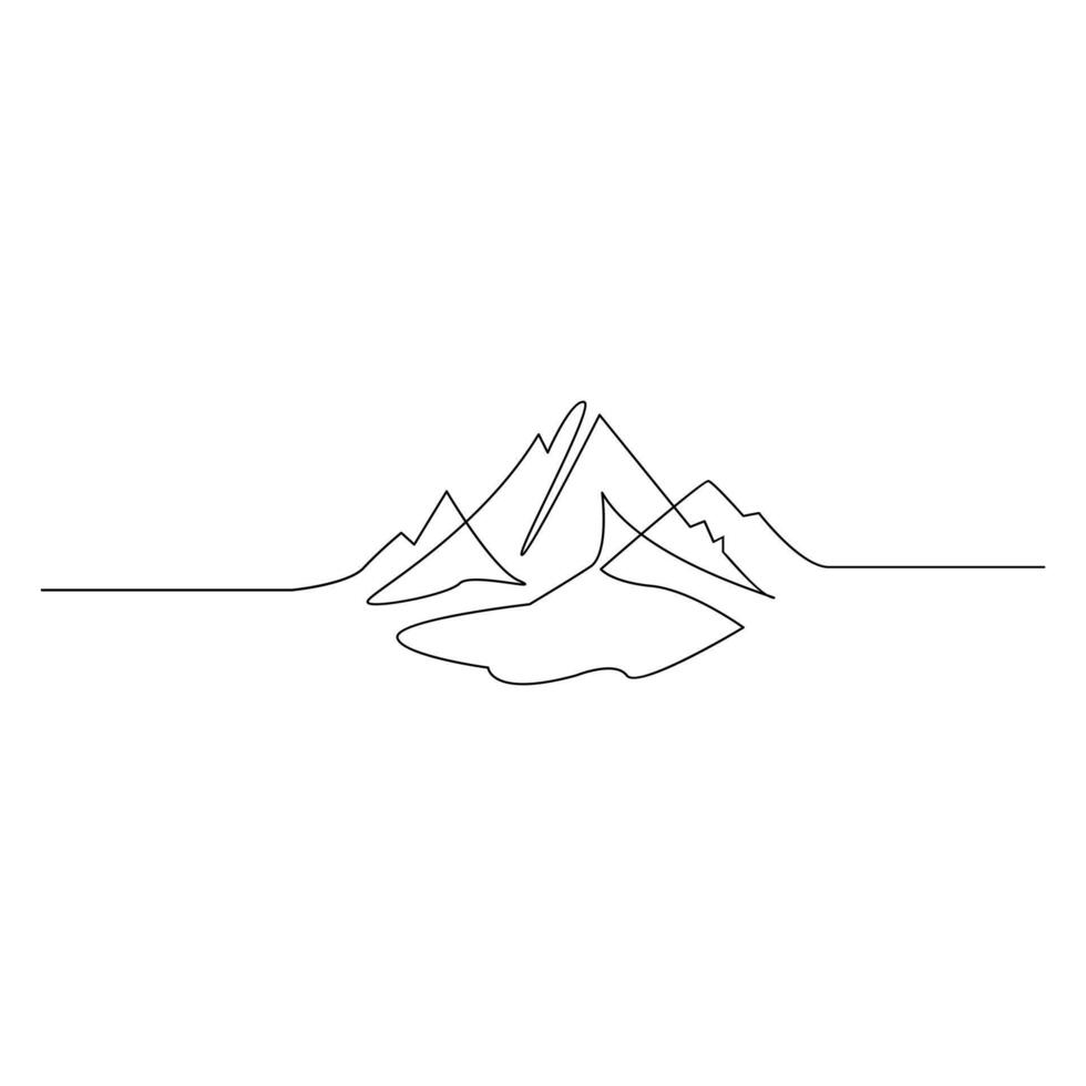 Vector mountain landscape continuous one line art drawing isolated on white background and minimalist