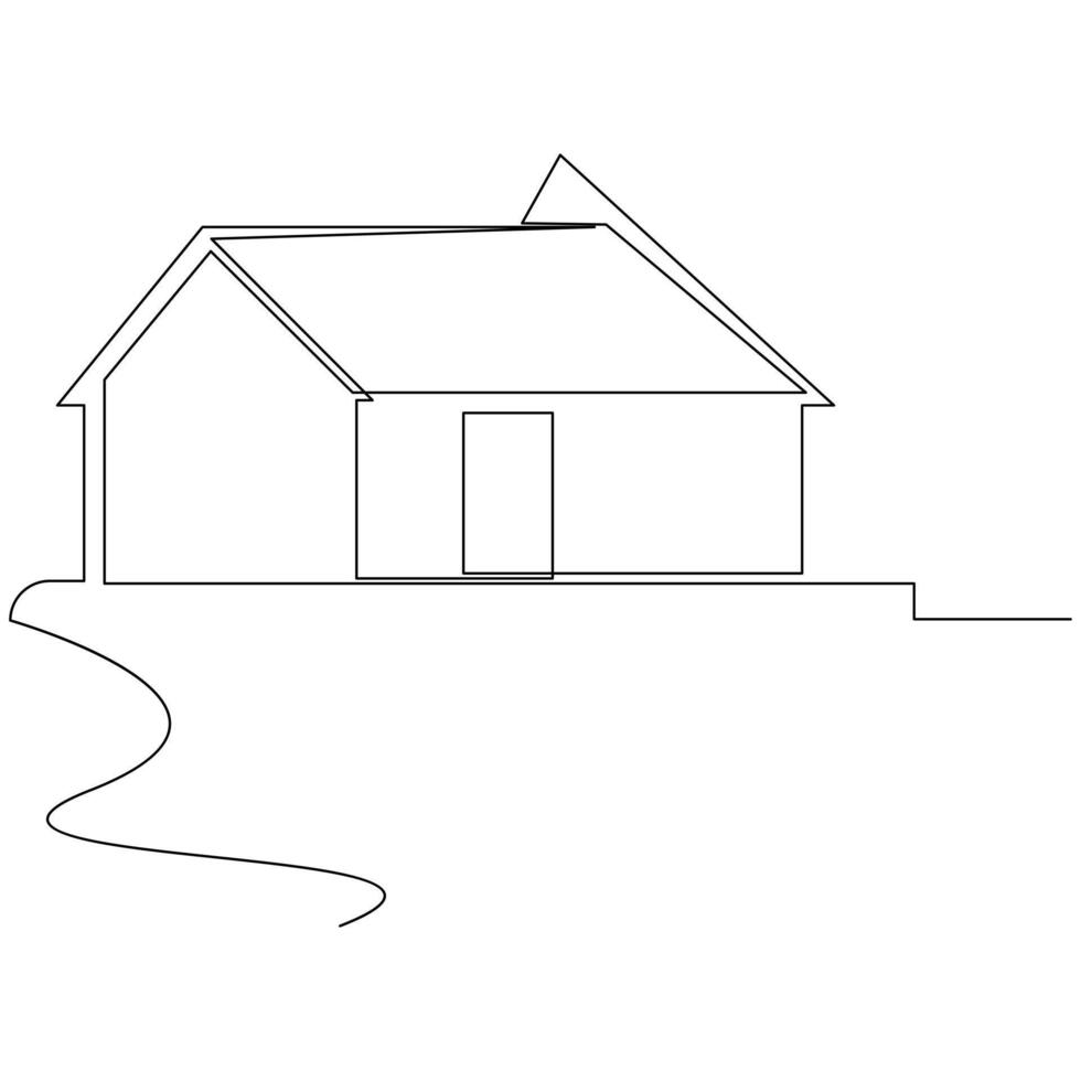 Residential private house one continuous line drawing logo illustration minimalist pro vector