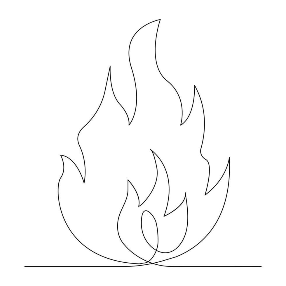 Vector Continuous single line drawing of fire on white background illustration and minimal