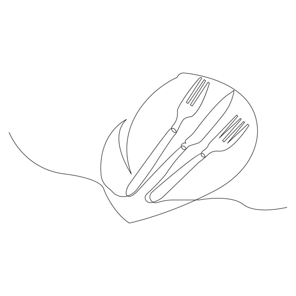 Vector fork, knife continuous one line drawing on white background stock illustration