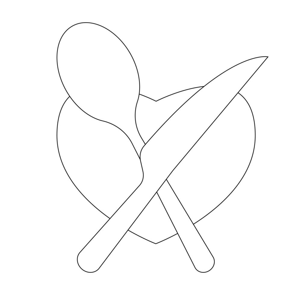 Vector Spoon, knife with love plate continuous one line drawing on white background stock illustration