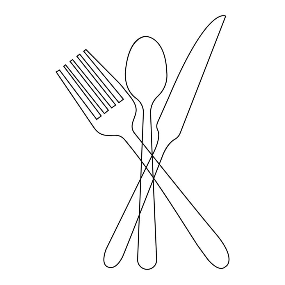 Vector Spoon,fork,knife continuous one line drawing on white background stock illustration