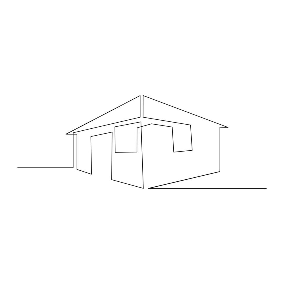 Vector modern architecture of house one continuous line drawing isolated on white background