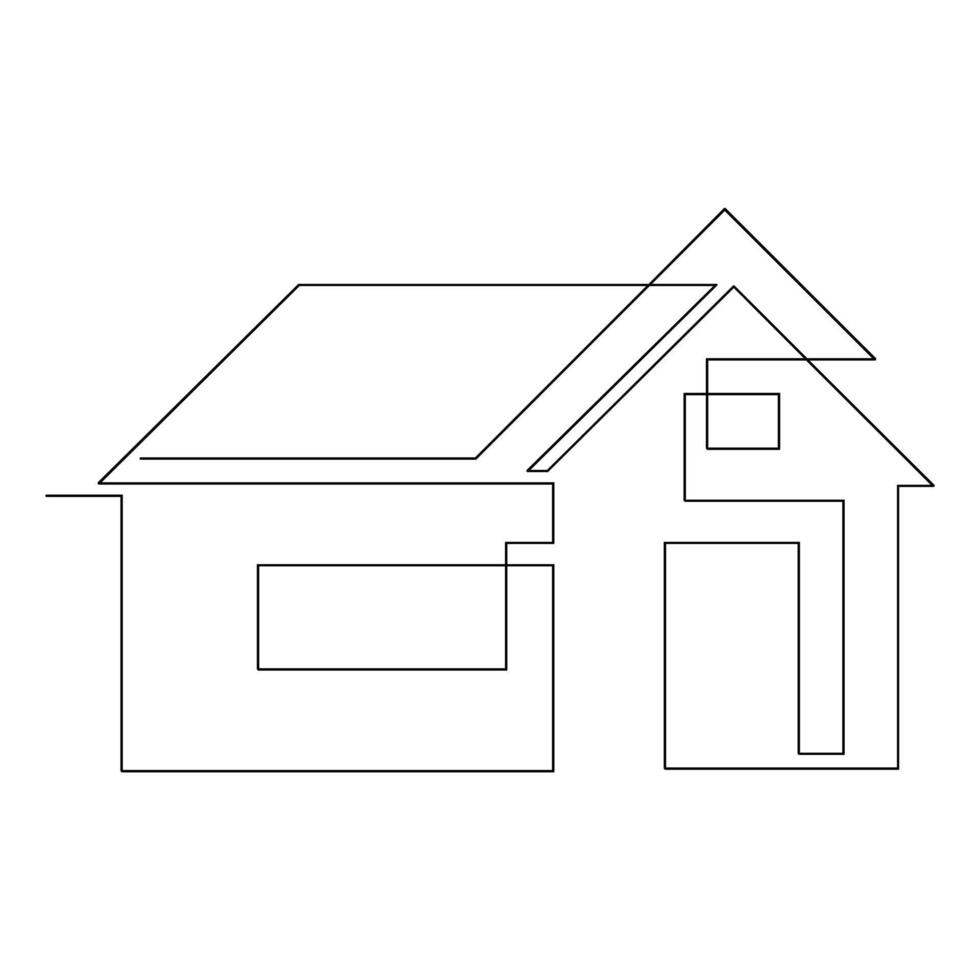 Detached family house in one continuous line art outline drawing isolated on white background pro Vector illustration