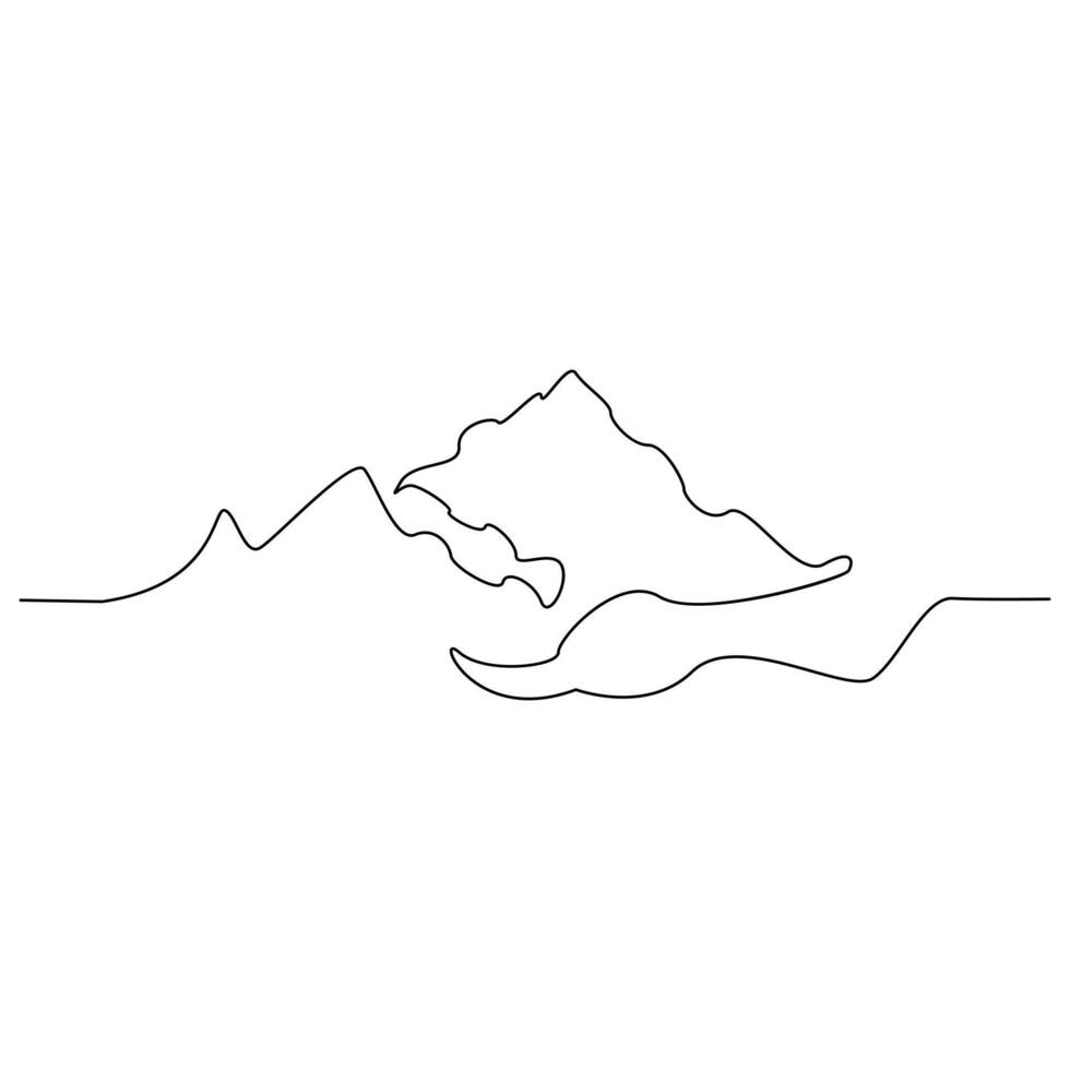 Vector mountain landscape continuous one line art drawing concept of vacation minimalist pro