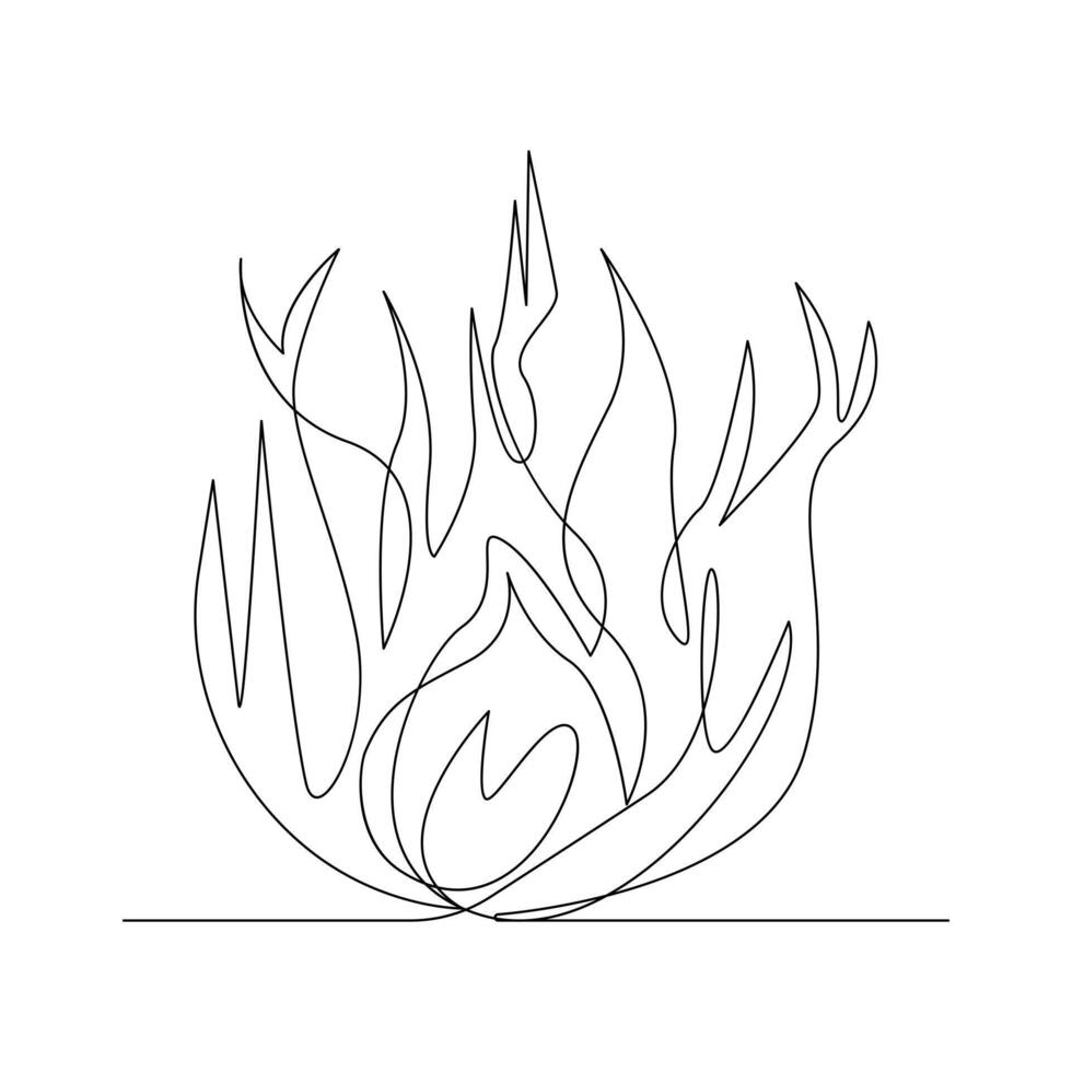 Vector Continuous single line drawing of fire on white background illustration and minimal