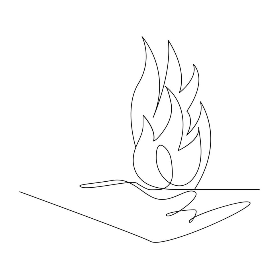 Vector Continuous single line drawing of fire on white background illustration and minimal