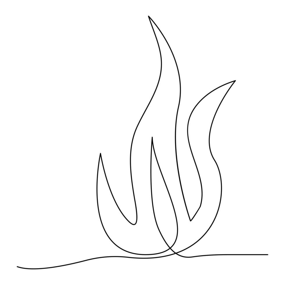 Vector Continuous single line drawing of fire on white background illustration and minimal