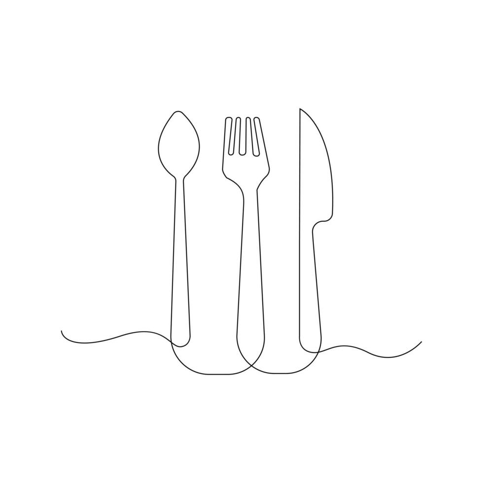 Vector Spoon,fork,knife continuous one line drawing on white background stock illustration