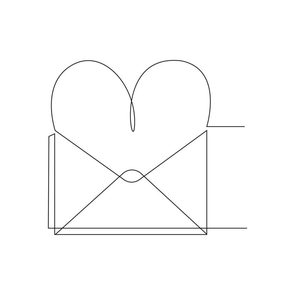 Vector one line postal paper sealed on envelope with heart proposal of love and relationship