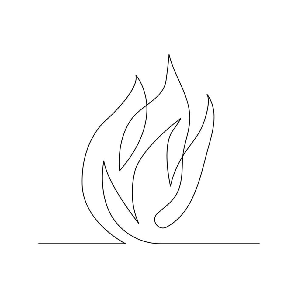 Vector Continuous single line drawing of fire on white background illustration and minimal