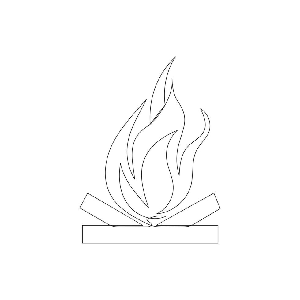 Vector Continuous single line drawing of fire on white background illustration and minimal