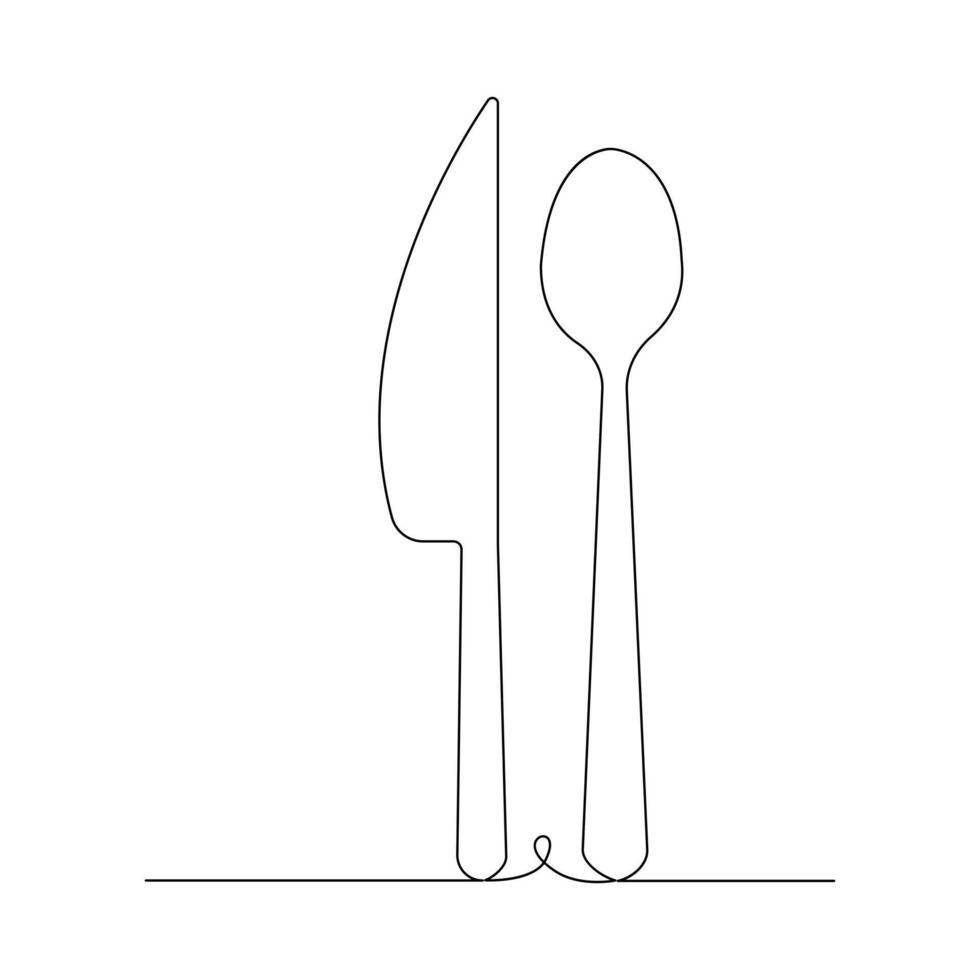 Vector Spoon knife continuous one line drawing on white background stock illustration