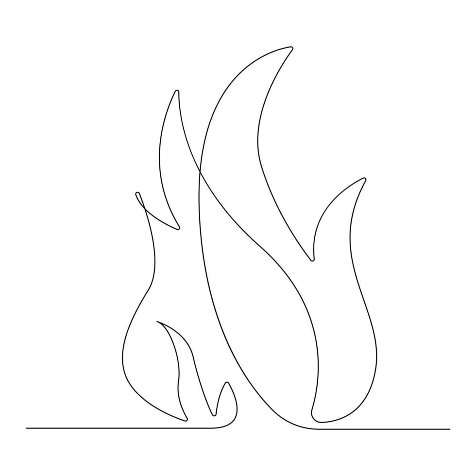 Vector Continuous single line drawing of fire on white background illustration and minimal