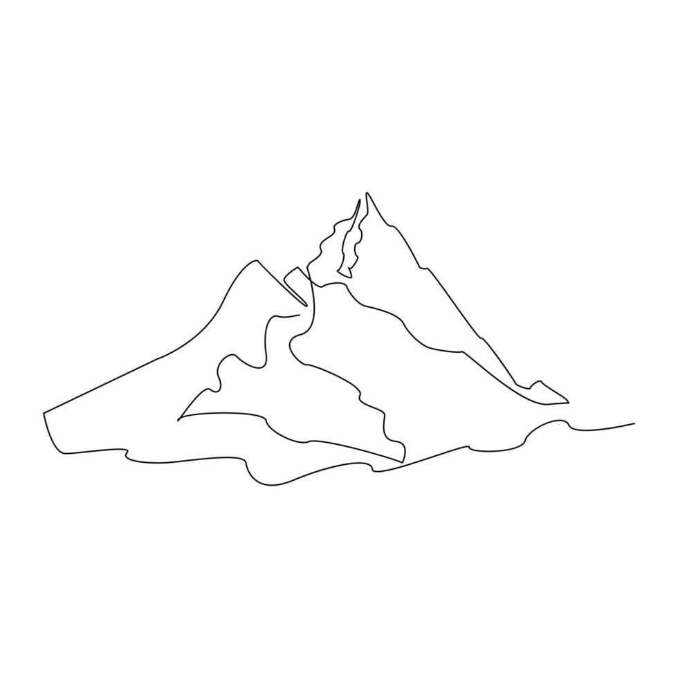 Vector mountain landscape continuous one line art drawing isolated on white background and minimalist