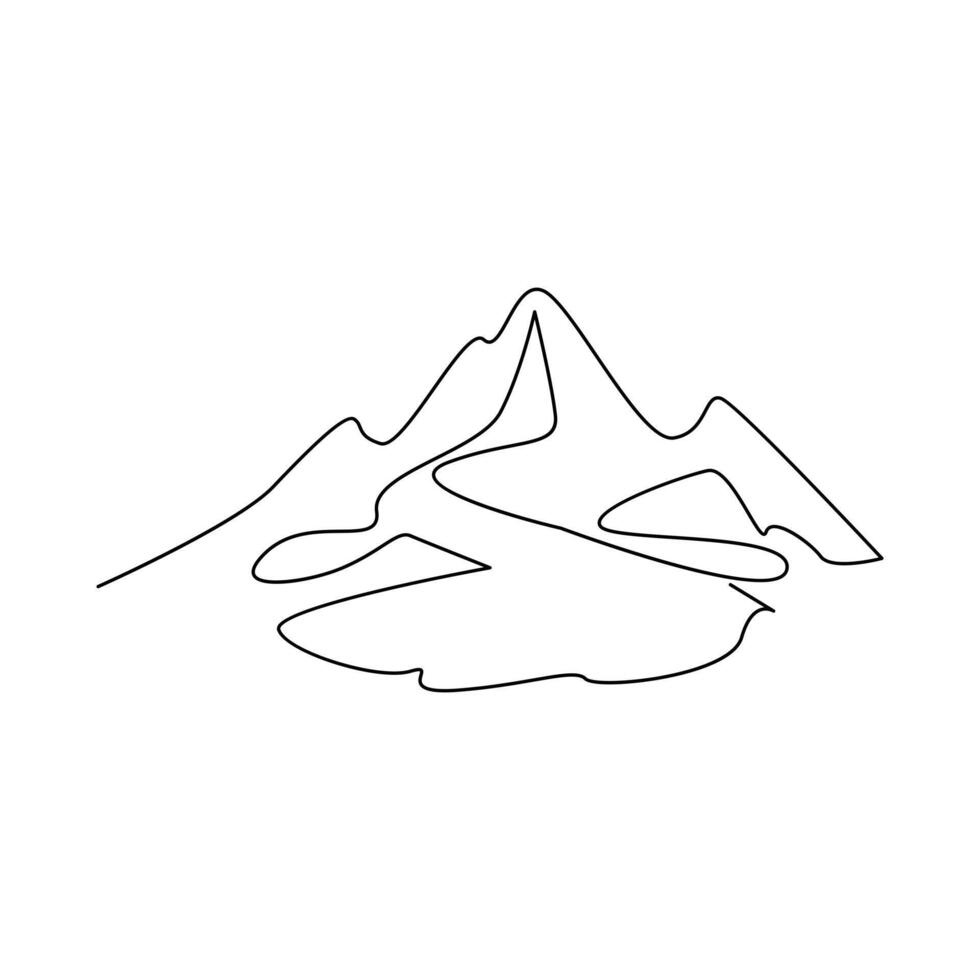 Vector mountain landscape continuous one line art drawing concept of vacation minimalist pro