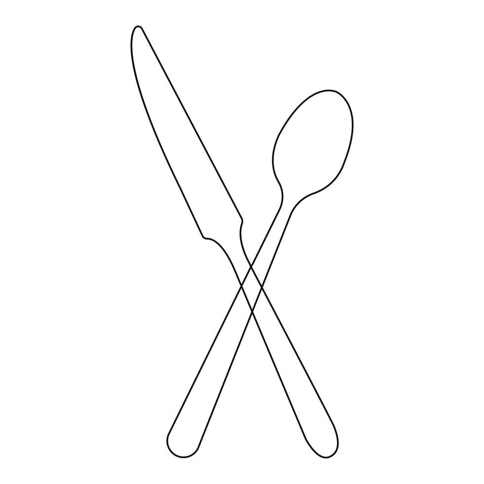 Vector Spoon, knife continuous one line drawing on white background stock illustration
