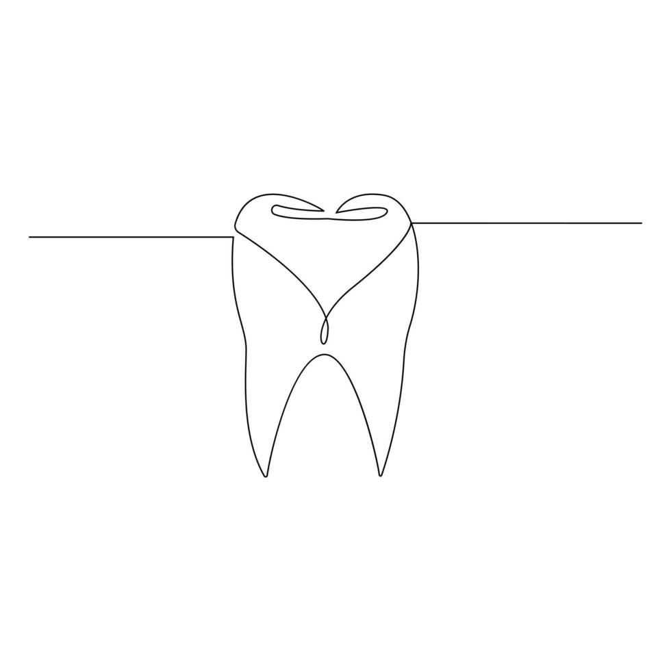 Vector continuous one line drawing of tooth best use for logo banner illustration dentist stomatology medical concept